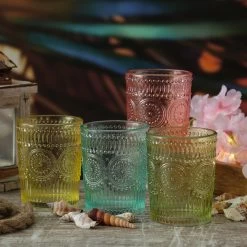 Trinkgläser Vintage Mit Blumenmuster - Glas - 280ml - H: 10cm - Bohostil - Rot - 4er Set -Abenteuer Verkauf Trinkglaser wasserglaser vintage bunt 1joY7eeN0IQoxx 1280x1280