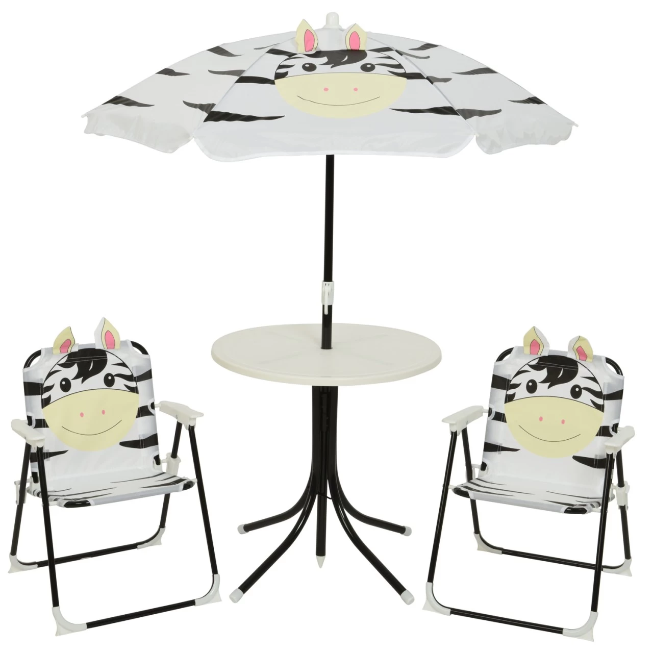 Kindersitzgruppe Zebra MARTY - 2 Stühle Und Tisch Mit Sonnenschirm - 4teilig - Weiß, Schwarz 1 Kindersitzgruppe Zebra MARTY - 2 Stühle Und Tisch Mit Sonnenschirm - 4teilig - Weiß, Schwarz