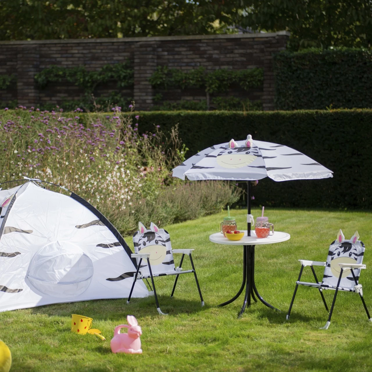 Kindersitzgruppe Zebra MARTY - 2 Stühle Und Tisch Mit Sonnenschirm - 4teilig - Weiß, Schwarz 3 Kindersitzgruppe Zebra MARTY - 2 Stühle Und Tisch Mit Sonnenschirm - 4teilig - Weiß, Schwarz – Bild 3