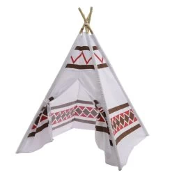 Spielzelt INDIA - Tipi Zelt Für Kinder - Polyester - L: 1,20m - H: 1,55m - Weiß, Braun, Rot