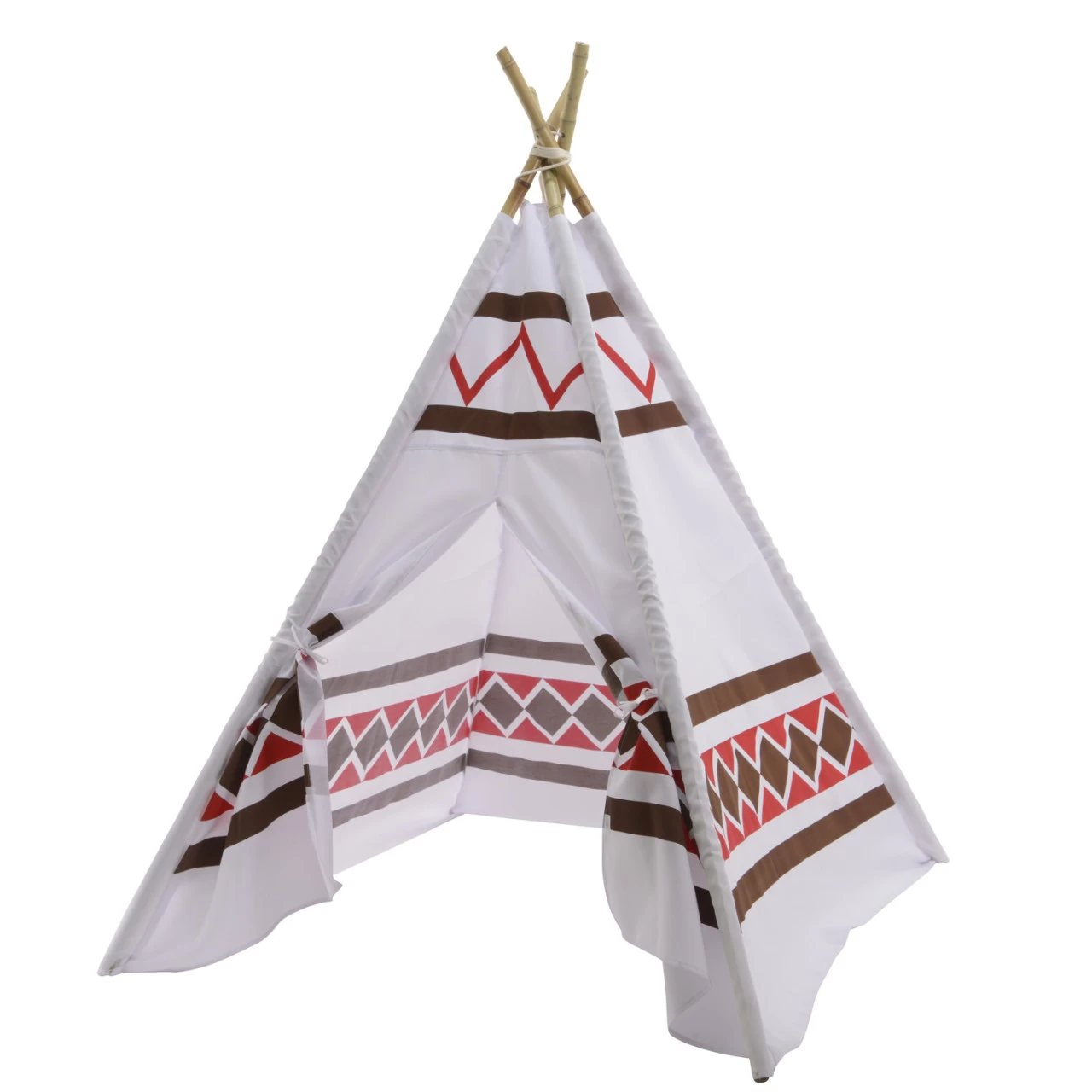 Spielzelt INDIA - Tipi Zelt Für Kinder - Polyester - L: 1,20m - H: 1,55m - Weiß, Braun, Rot 1 Spielzelt INDIA - Tipi Zelt Für Kinder - Polyester - L: 1,20m - H: 1,55m - Weiß, Braun, Rot