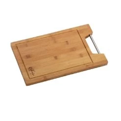 Schneidebrett Bambus 38 X 22cm - Antibakterielles Holz - Edelstahlgriff - Mit Saftrinne