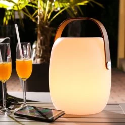 LED Tischleuchte Mit Lautsprecher - Bluetooth - 9 Warmweiße LED - H: 32cm - Für Garten, Balkon