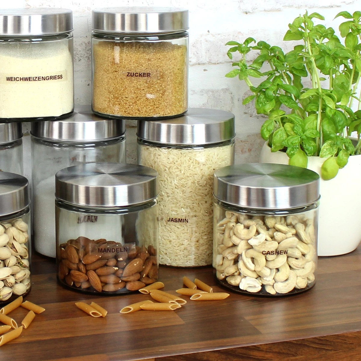 Vorratsdose S - Glas Mit Edelstahldeckel - 0,85 Liter - D: 11cm - H: 12cm - 3er Set 2 Vorratsdose S - Glas Mit Edelstahldeckel - 0,85 Liter - D: 11cm - H: 12cm - 3er Set – Bild 2